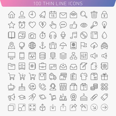 100 thin line icons for Web and Mobile clipart