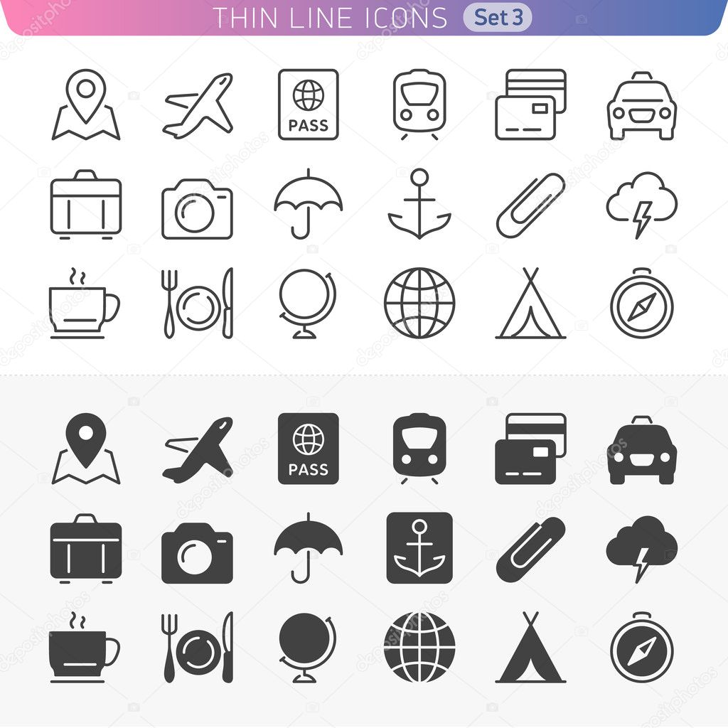 Traveling and transport set. Trendy line icons for web and mobil Stock ...