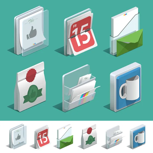 Basic isometric icon set for Print shop — Stock Vector