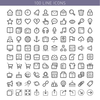 100 line icons clipart