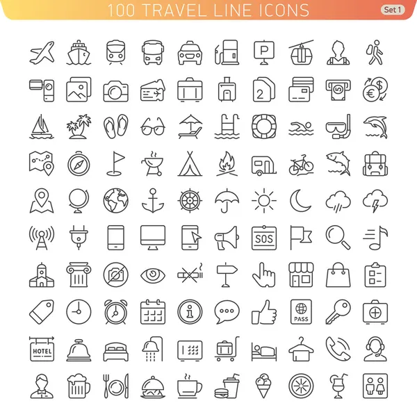 Εικονίδια γραμμής ταξιδιού Εικονογράφηση Αρχείου