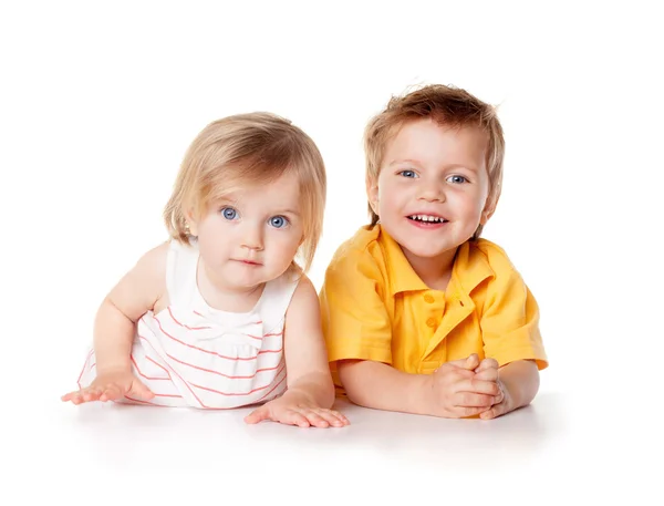 Smiling young brother and sister Isolated — Stock Photo, Image