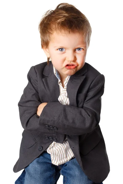 Retrato de menino em negócios Isolamento em branco — Fotografia de Stock