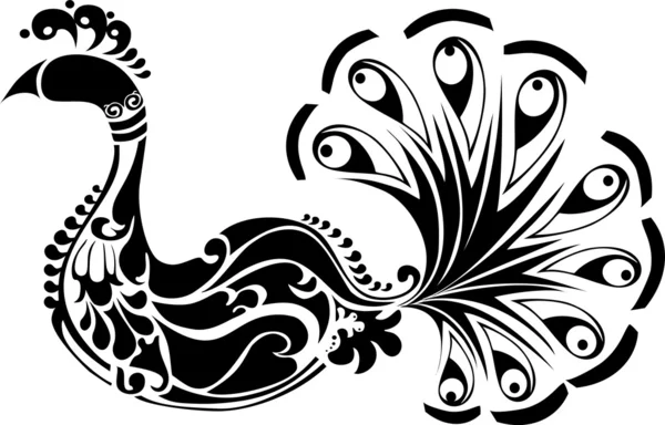 Decorative Peacock black and white — Stock Vector