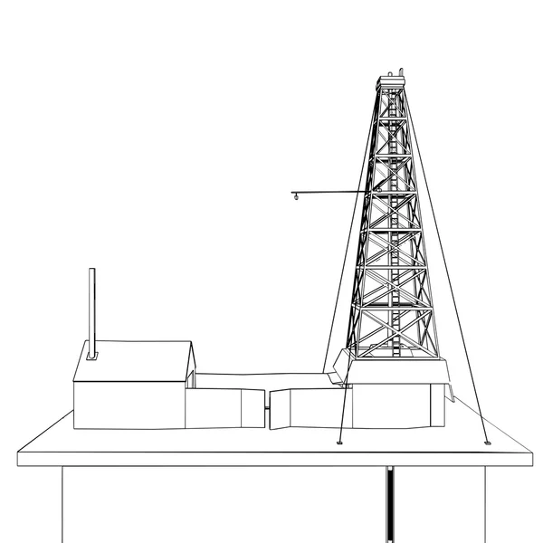 Μπροστινό σκίτσο πύργων γεώτρησης πετρελαίου — Διανυσματικό Αρχείο
