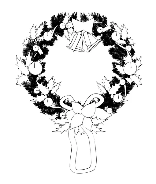 Christmas wreath with ribbon — Stock Vector