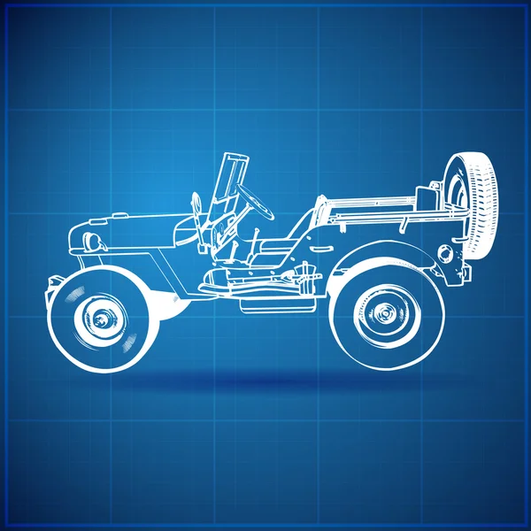 Vintage Blueprint of American Jeep — Stock Vector