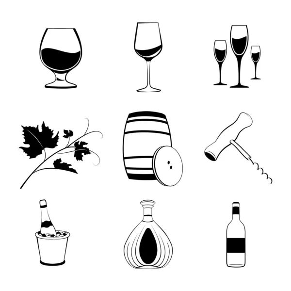 Conjunto de artículos de vino — Vector de stock