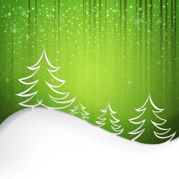 Zielone tło z płatki śniegu — Wektor stockowy