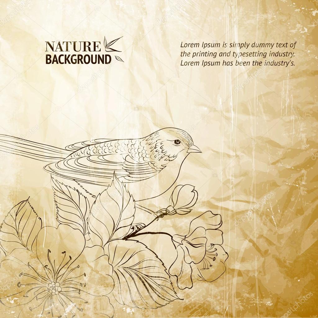 Bird on twig — Stock Vector © Kotkoa #23284778