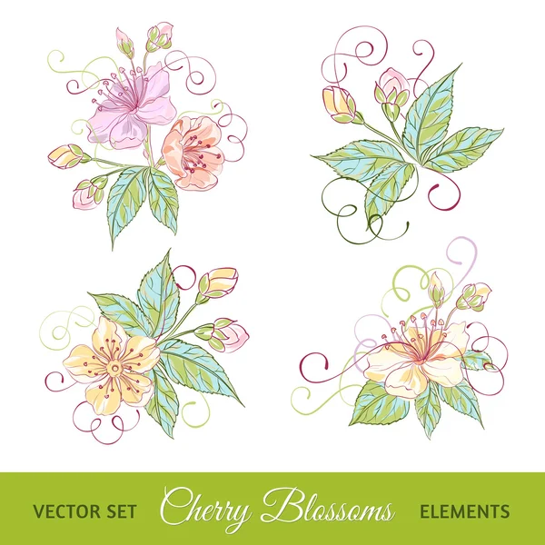 Set of cherry flowers — Stock Vector