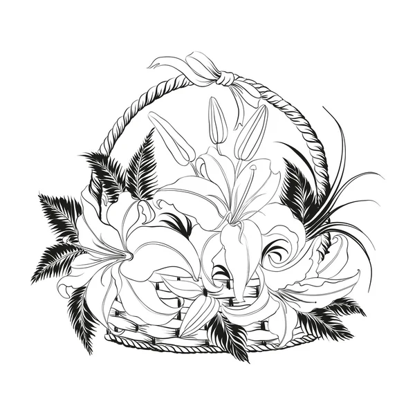 Lilie in schwarz-weißen Farben. — Stockvektor