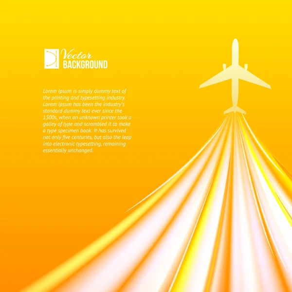 Airplane over orange background — Stock Vector