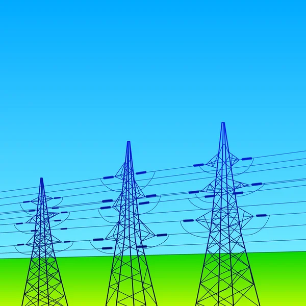 Líneas eléctricas y pilones con cielo azul — Vector de stock