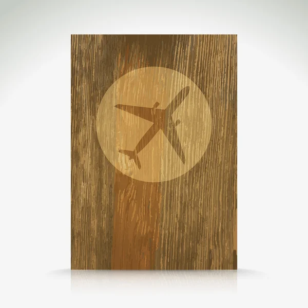 Airplane icon on wood texture — Stock Vector