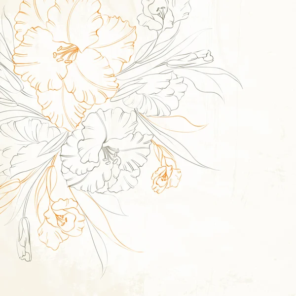 Fond floral avec iris dessinés à la main . — Image vectorielle