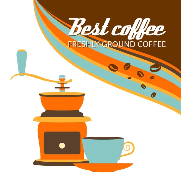 Tasse de café et broyeur sur fond blanc — Image vectorielle