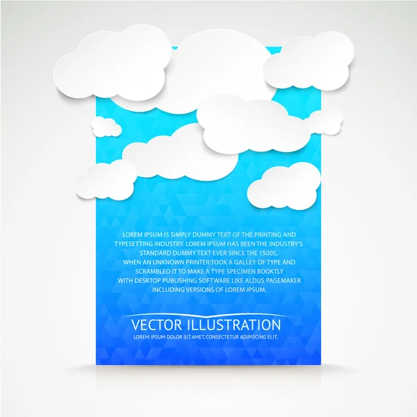 Nubes de papel con fondo de ilustración azul . — Vector de stock