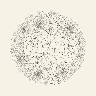 el çizilmiş gül buketi.