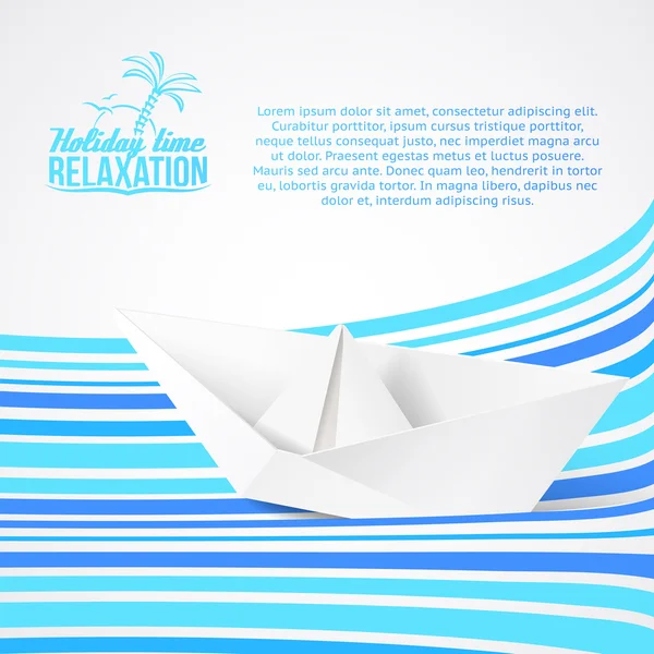 Papírová loď na modrých vlnách. — Stockový vektor
