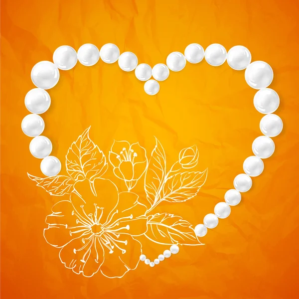 Pearl necklace and a heart-shaped cherry — Stock Vector