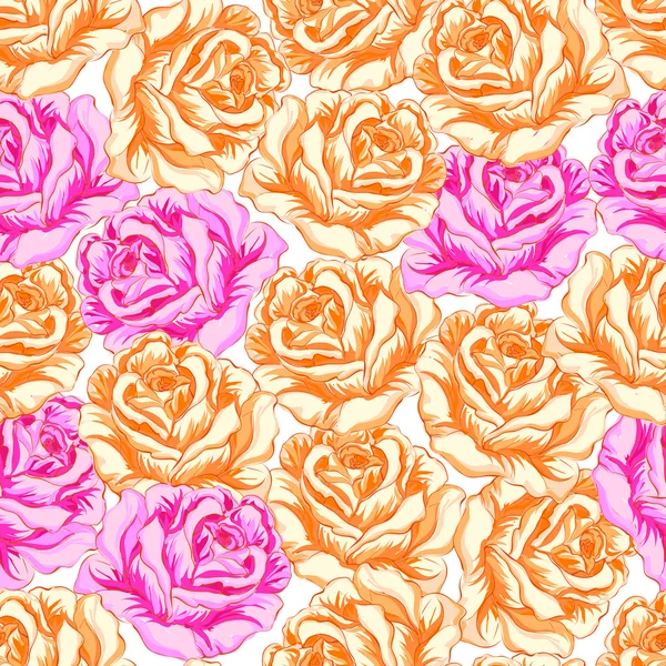 Seamless pattern with orange and pink roses. — Stock Vector