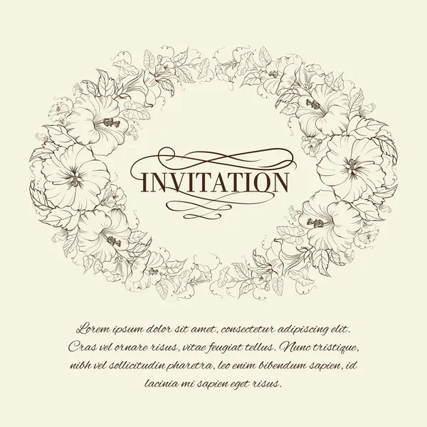 Invitation card with blooming hibiscus. — Stock vektor