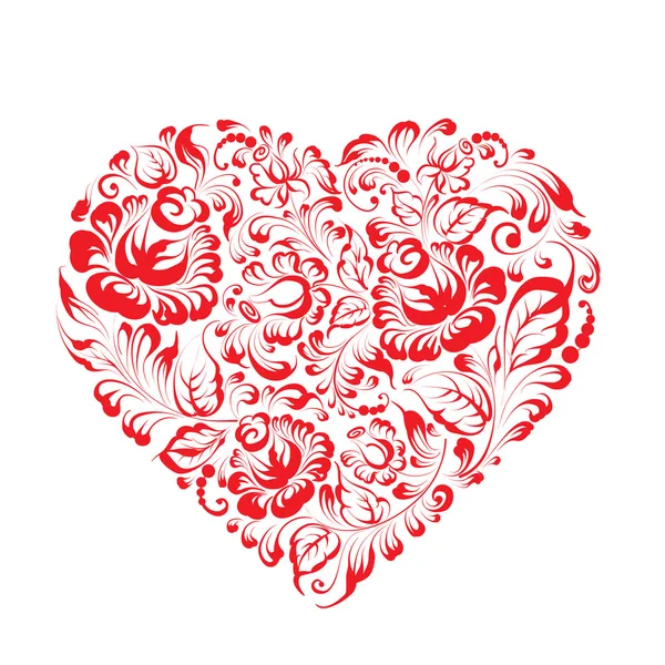 Corazón de flores gzhel — Vector de stock