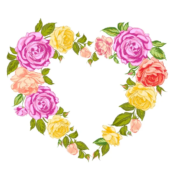 Roses Cadre de coeur . — Image vectorielle