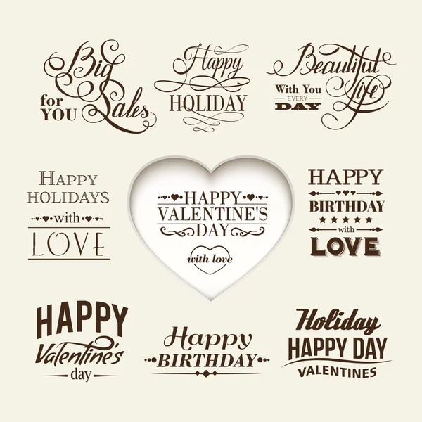 Set of happy valentine's day hand lettering. — Stock Vector