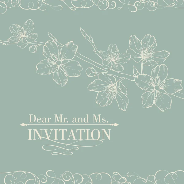 Tarjeta de invitación decorativa vintage con sakura — Vector de stock