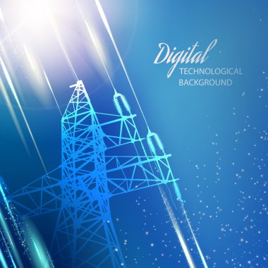 Blue electric power transmission tower.