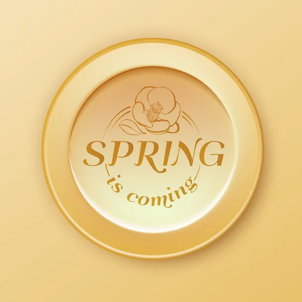 La primavera está llegando botón . — Archivo Imágenes Vectoriales