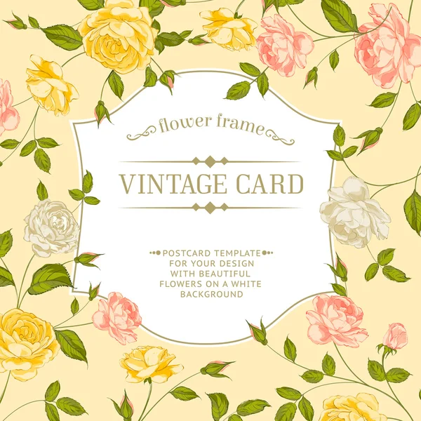Tarjeta de color con rosas de primavera en estilo vintage . — Vector de stock
