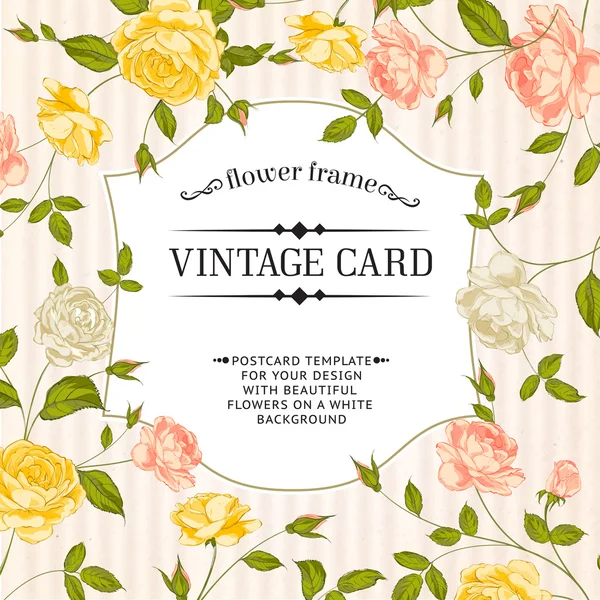 Tarjeta de color con rosas de primavera en estilo vintage . — Vector de stock