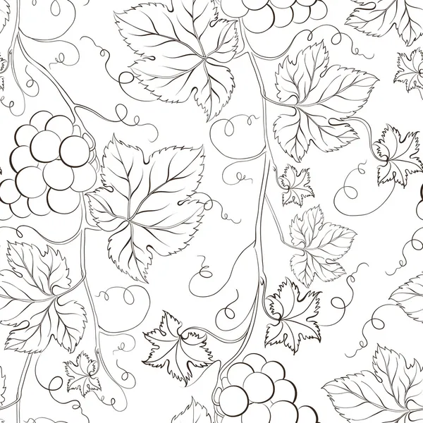 Patrón de uva transparente blanco y negro . — Vector de stock