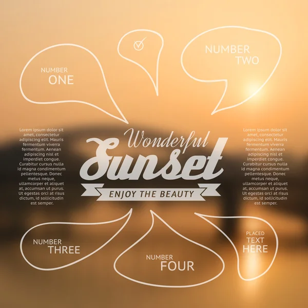 Wunderbare Sonnenuntergang Text Schriftzüge und Infografiken. — Stockvektor