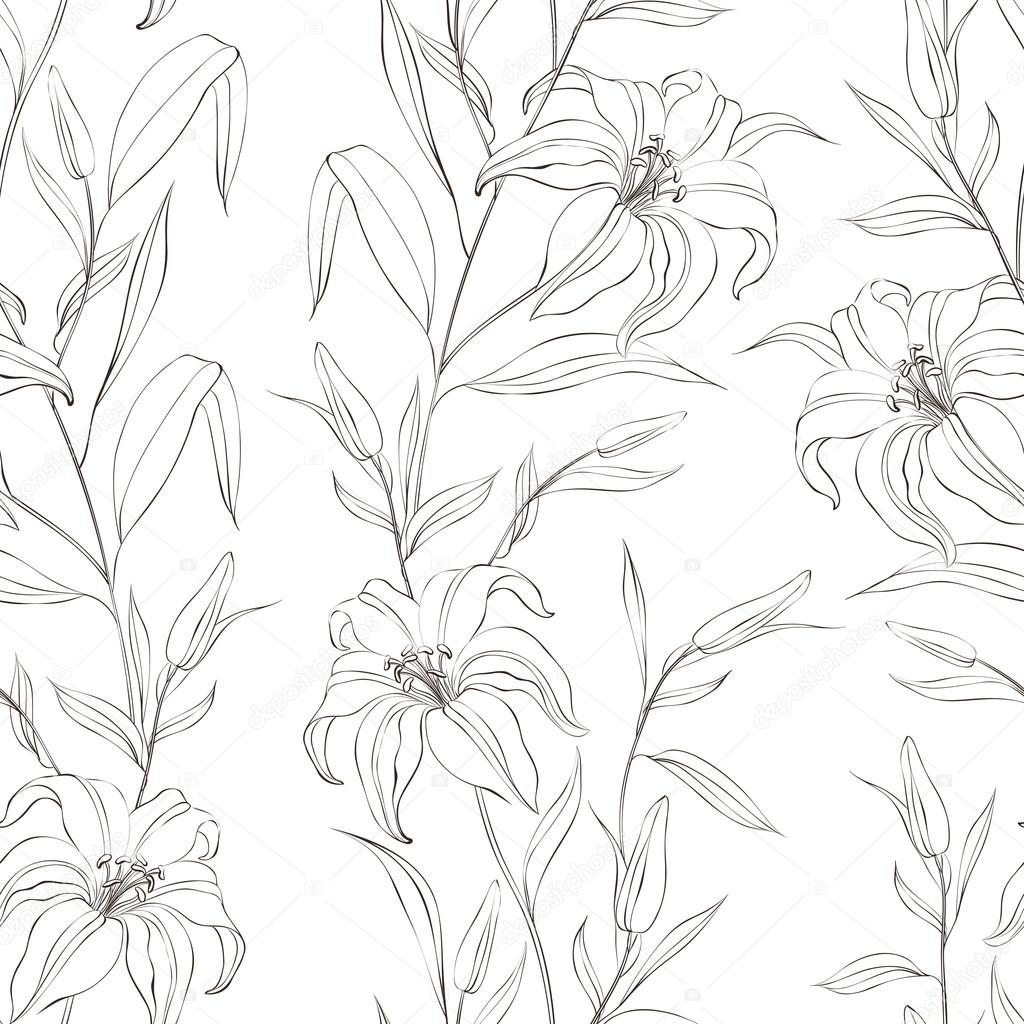 Floral seamless pattern with gentle lily flowers.