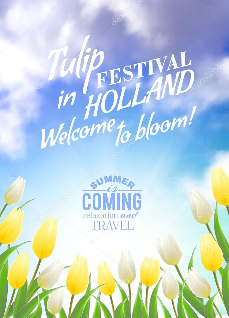Summer is coming lettering, Tulip in Holland festival.