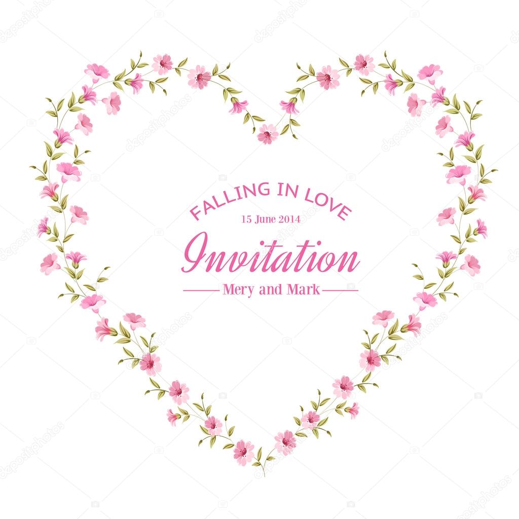 Heart frame from pink flowers isolated on white background.  Vector illustration.