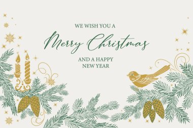 Yazı ile neşeli Noel tebrik kartı.