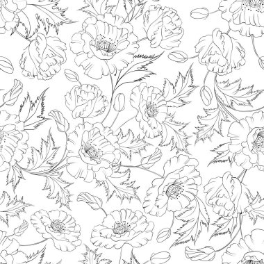 Beyaz arkaplandaki gelincik çiçeklerinin pürüzsüz deseni.