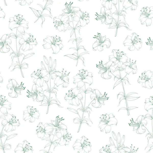 Απρόσκοπτη μοτίβο από λουλούδια κρίνων σε λευκό φόντο. — Διανυσματικό Αρχείο