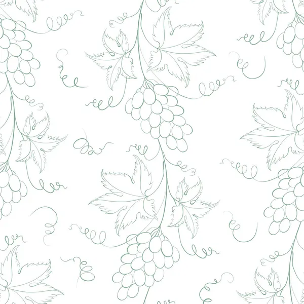 Seamless pattern of branches of grapes on white background. — Stock Vector