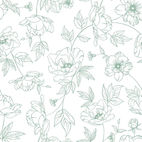 Seamless pattern from flowers of peonies on a white background. — Stock Vector