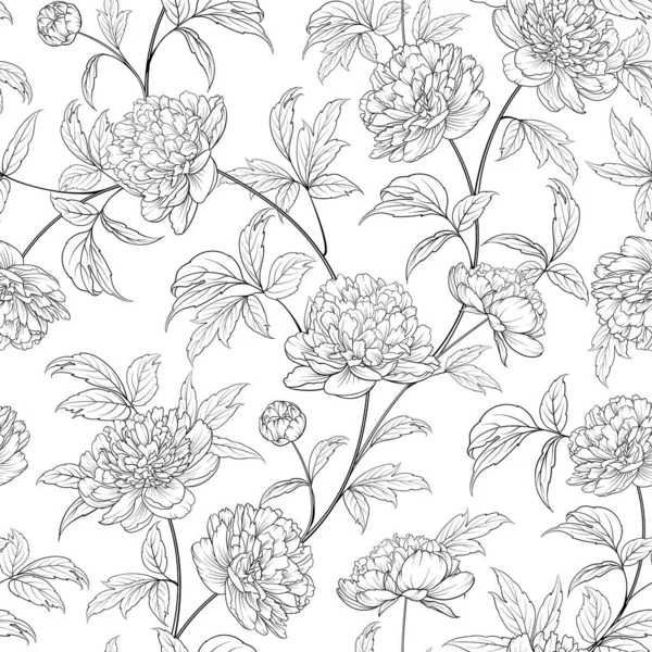 Seamless pattern from flowers of peonies on a white background. — Stock Vector