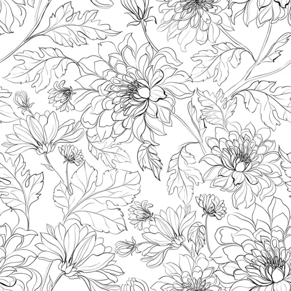 Patrón sin costuras de flores de crisantemos sobre un fondo blanco. — Archivo Imágenes Vectoriales