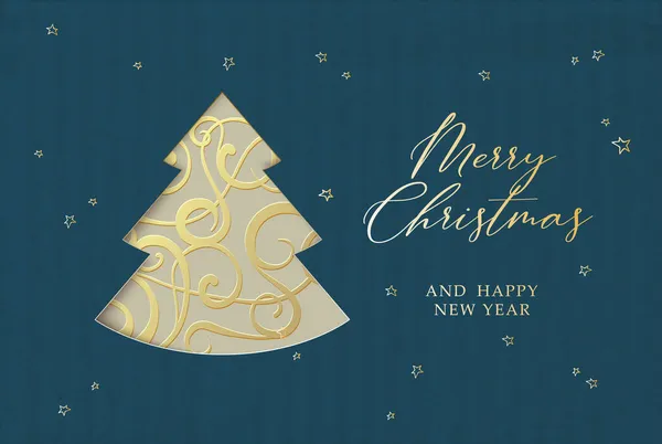 Cartão de saudação com silhueta de uma árvore de Natal. Feliz Ano Novo. —  Vetores de Stock