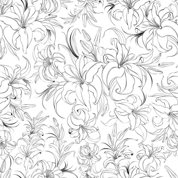 Seamless pattern from flowers of lilies on a white background. — Stock Vector