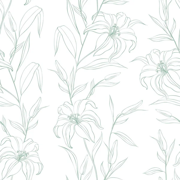 Seamless pattern from flowers of lilies on a white background. — Stock Vector